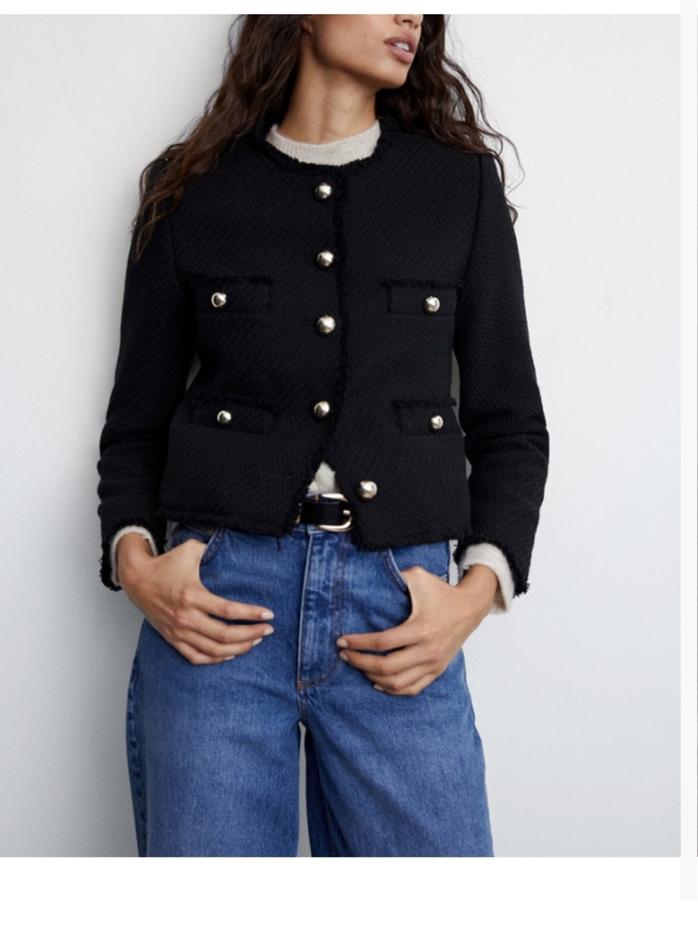 MANGO Women's Long Sleeve Pocket Tweed Jacket – Size S